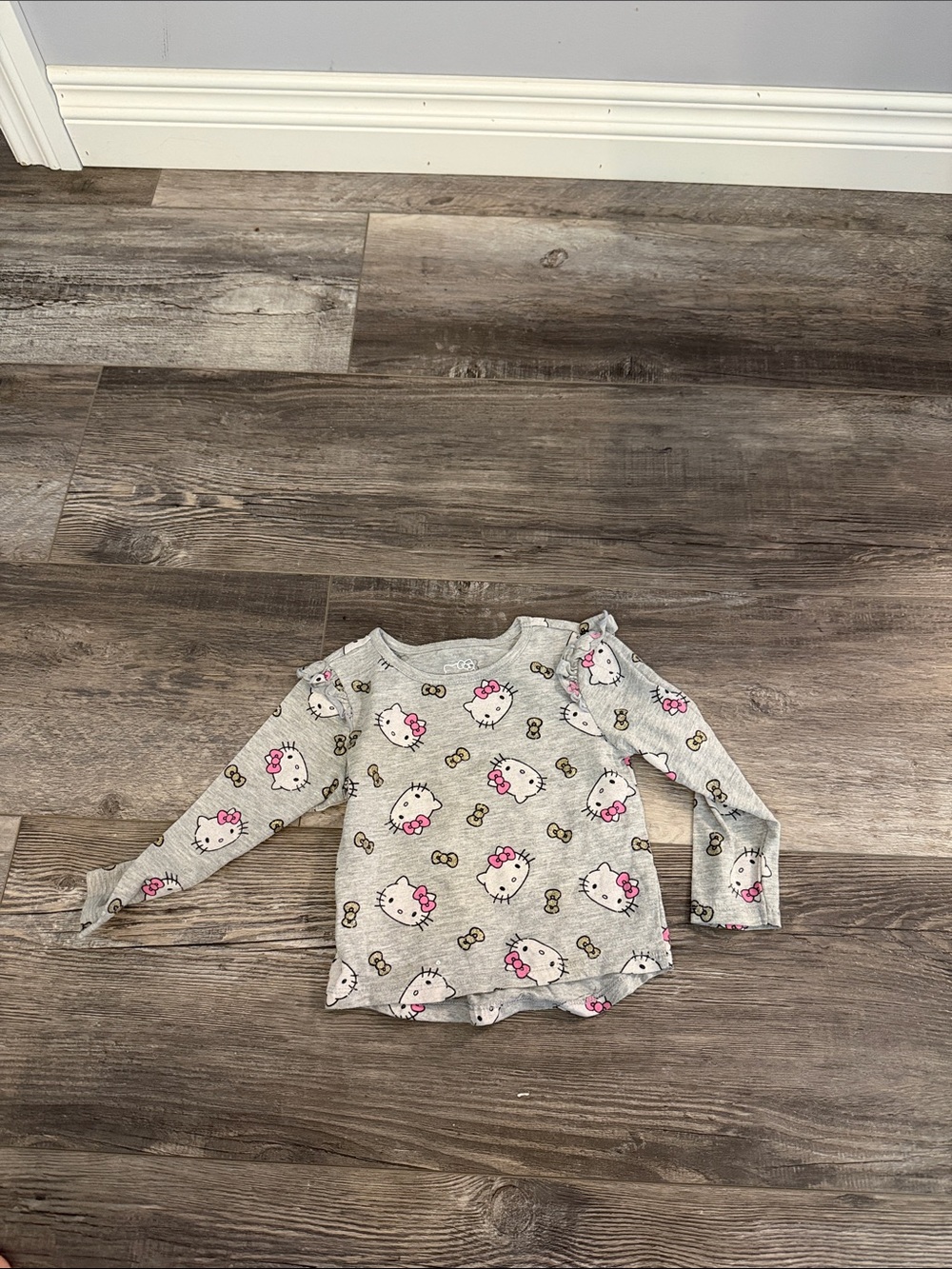Hello Kitty Light Gray Long Sleeve Top with Pink Bow Accents